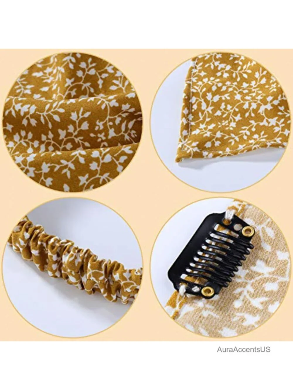6 Pcs Floral Bandanas Headband with Clips, Boho Hair Scarf, Chiffon